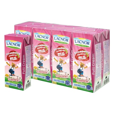 Lacnor Strawberry Flavoured UHT Milk, 180ml Pack of 8