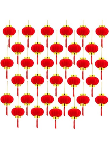 Excefore Chinese New Year Red Lanterns Decorations, 2025 Spring Festival Decor, 6.5CM Mini Red Felt Lanterns Hanging Decorations for Wedding, Home, Outdoor, Tree, Restaurant, Supermarket (32Pieces)