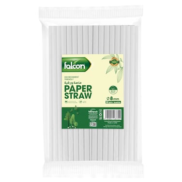 Falcon, Paper Straws, White, 8mm