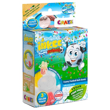 Craze Inkee Foamy Football Bath Bomb with Almond Oil, Popcorn Aroma, 3 Colours