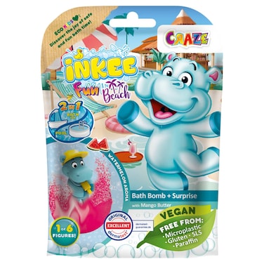 Craze Inkee Fun Beach Bath Bomb with Mango Butter Plus Surprise, Watermelon Aroma