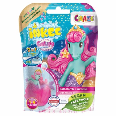 Craze Inkee Galupy Mermaid Bath Bomb with Almond Oil Plus Surprise, Cotton Candy Aroma