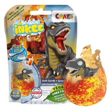 Craze Inkee DinoRex Bath Bomb with Avocado Oil Plus Surprise, Peach Iced Tea Aroma