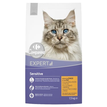 Carrefour Companino Expert Sensitive with Turkey and Rice Adult Cat Food, 1.5kg