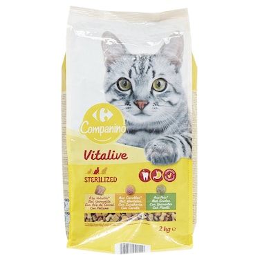 Carrefour Companino Vitalive Sterilized with Poultry, Carrot, Peas Adult Cat Food, 2kg