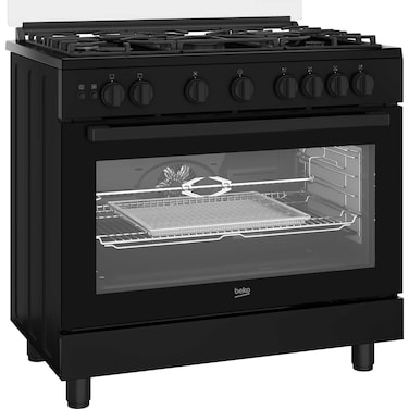 Beko 90x60cm Free Standing Gas Cooker, Full Safety,5 High Efficiency Gas Burner(1 Wok),Cast Iron Pan Support, Conventional Fan Oven,BGGR11127GBA(Black)