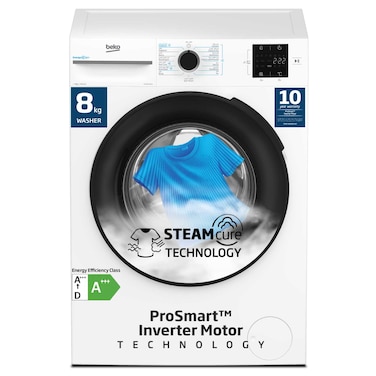 Beko 8 kg Front Load Washing Machine, 1400 RPM, 15 Programmes, Quick wash 14/28 Minutes,10 Years Warranty on ProSmart Inverter Motor,WTV814UNXW(White)