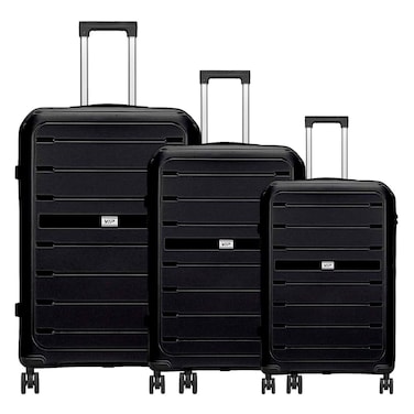 VIP Trekk Luggage Hard Trolley Set, Black, 3 PCS