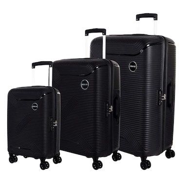American Tourister Maxplus Double Wheels Luggage Hard Trolley Set, Black, 3 PCS