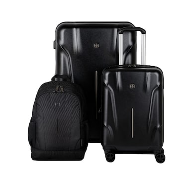 Wenger Ryon Luggage Hard Trolley with Backpack and Combo Travel Set, Black, 3 PCS