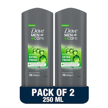 Dove Men+Care Refreshing Cleanser,  Extra Fresh, 250ml x 2