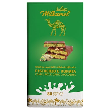 Milkamel Pistachio and Kunafa Camel Milk Dark Chocolate, 80g