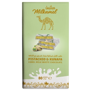 Milkamel Pistachio and Kunafa Camel Milk White Chocolate, 80g