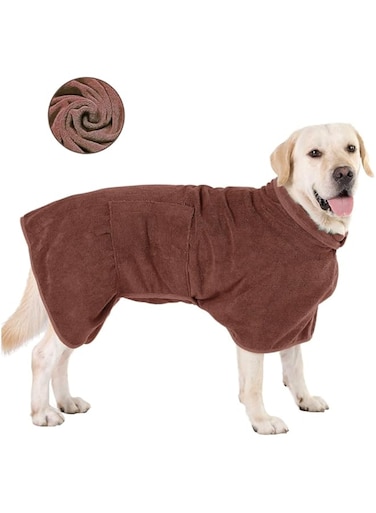 Dog Drying Robe, Dog Robe with Closure, Microfiber Dog Bathrobe, Very Absorbent, Adjustable Collar and Waist Pet Towel,Quick Drying and Moisture Absorption to Prevent Pet Hair Loss(Coffee-M)