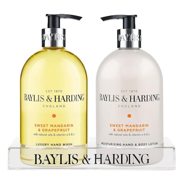 Bayliss &amp; Harding Sweet Mandarin and Grapefruit Luxury Handwash, 500ml with Sweet Mandarin and Grapefruit Moisturising Hand and Body Lotion Gift Tray, 500ml