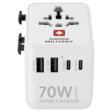 Swiss Military Super Charger GaN III Travel Charger, White, 70 W