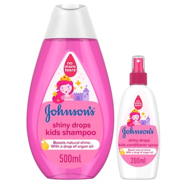 جونسونز شايني دروبس شامبو الأطفال لا يسبب دموعًا 500 ملل + بخاخ بلسم شيني دروبس 200 ملل
