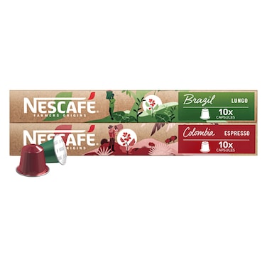 Nescafe Colombia Espresso Coffee Capsules 10 Capsules + Nescafe Brazil Lungo Coffee Capsules 10 Capsules