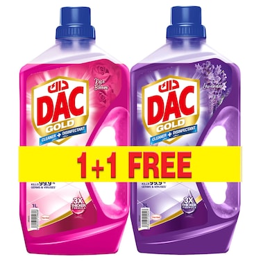 Dac Gold Liquid Cleaner and Disinfectant, Rose Bloom and Gold Liquid Cleaner and Disinfectant, Lavender, 1L+1L