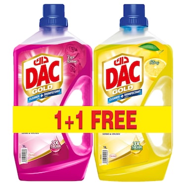 Dac Gold Liquid Cleaner and Disinfectant, Rose Bloom and Gold Liquid Cleaner and Disinfectant, Citrus, 1L+1L