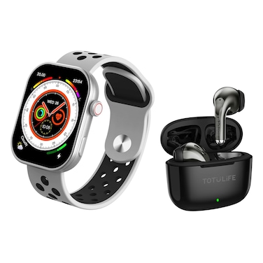 TotuLife Storm L2 Smartwatch, Wi-Fi, Bluetooth Calling, Silver and Pure Series Truly Wireless Bluetooth In-Ear Earbuds, Black 