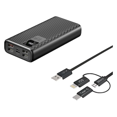 Cellairis Hive Pro Power Bank, Black, 20000mAh, with 3-in-1 Charging Cable