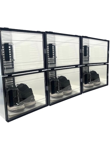 Delopik Clear Plastic Shoe Storage Transparent Stackable Organizer box -FR 32 (6 pack, black)