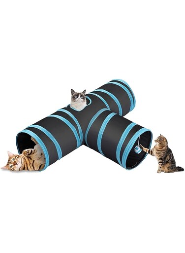 SKEIDO Cat Tunnel Toy 3 Way Cat Tunnel Toys Outdoor Collapsible Crinkle Pet Toy with Peep Hole Large Indoor Foldable Play Tunnel Tubes for Cats Kitty Kitten Dog Rabbit Puppy
