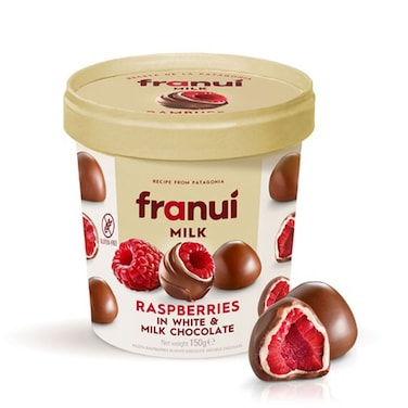 فرانوي توت العليق مجمد مغطى بشوكولاطة بيضاء وبالحليب، 150غ