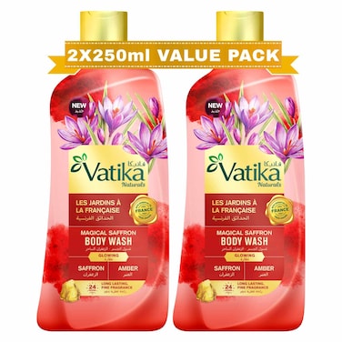 Dabur Vatika Glowing Magical Saffron Body Wash, Saffron/Amber, 250ml Pack of 2