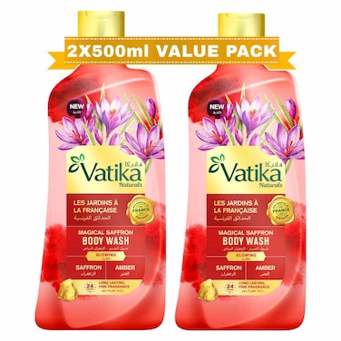 Dabur Vatika Glowing Magical Saffron Body Wash, Saffron/Amber, 500ml Pack of 2