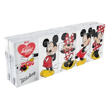 كارتيكا وورلد علبة مناديل جيب بطبعات ديزني - ميكي وميني، 10 علب، 21 × 21  سم