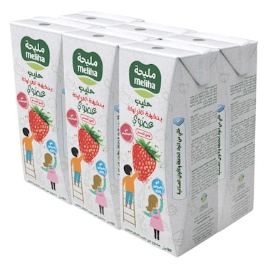 Meliha Organic Strawberry Full Fat UHT Milk, 180ml Pack of 6