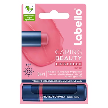 LABELLO Lip Caring Beauty Rose Color Lip and Cheek Balm SPF 30 Tint, 4.8g