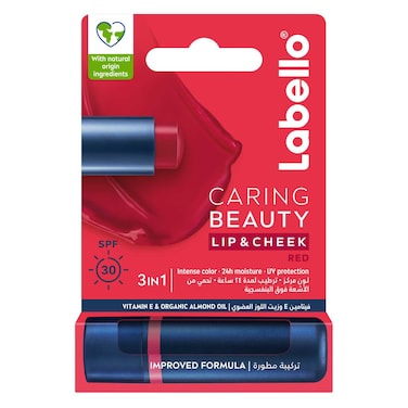 LABELLO Lip Caring Beauty Red Color Lip and Cheek Balm SPF 30 Tint, 4.8g