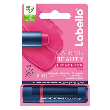 LABELLO Lip Caring Beauty Pink Color Lip and Cheek Balm SPF 30 Tint, 4.8g