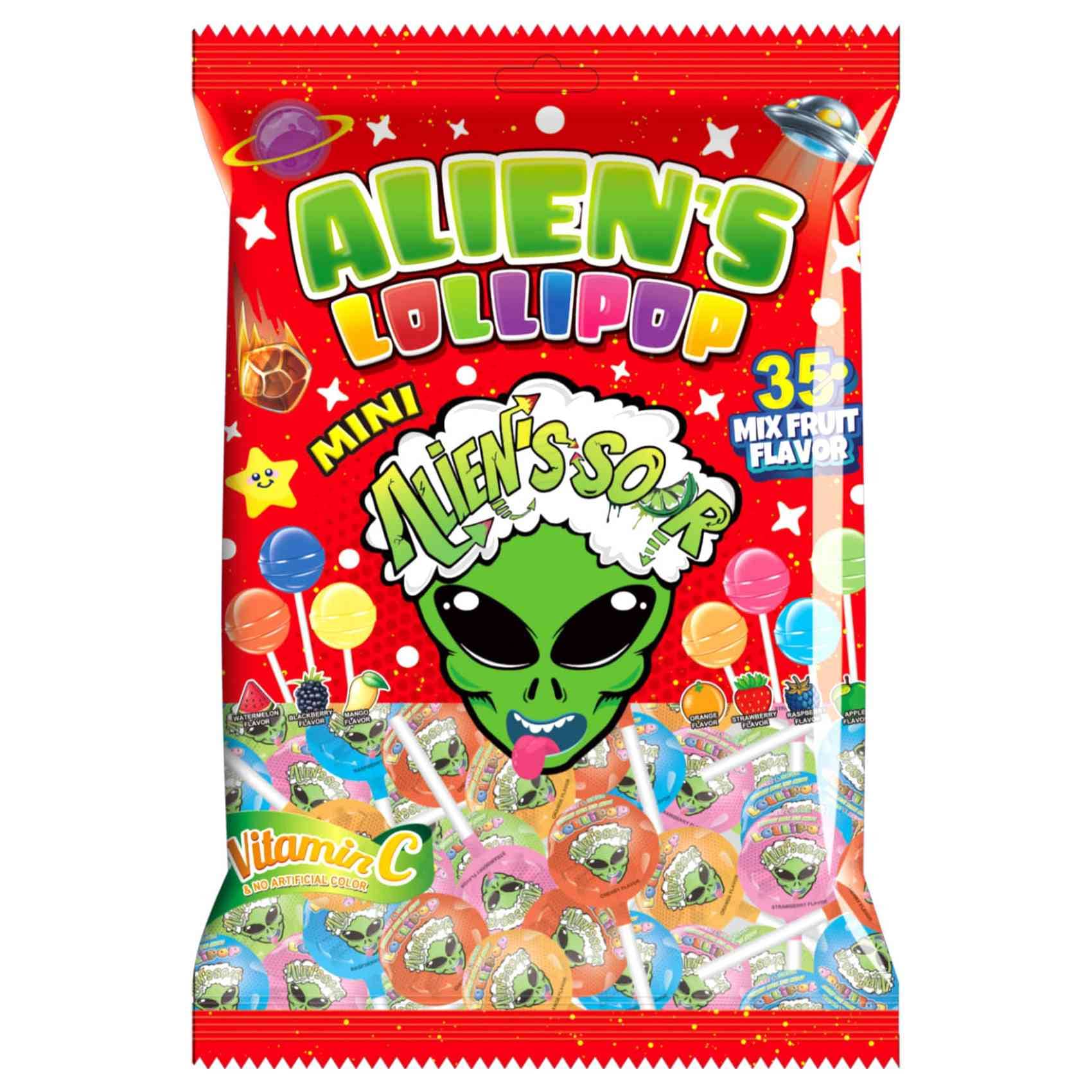 Buy Alien's Sour 35 Mix Fruit Flavour Vitamin C Mini Lollipop, 210g ...