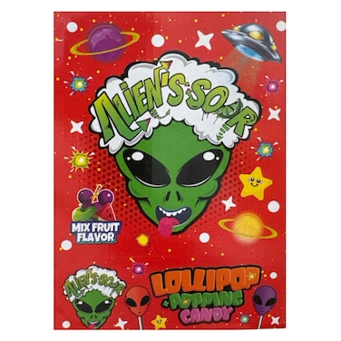 Alien's Sour Mix Fruit Flavour Lollipop with Popping Candy, 21g Pack of 12
