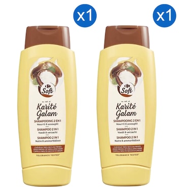 Carrefour Soft Karite Shea Butter Dry Hair 2-in-1 Shampoo and Conditioner, 500ml Pack of 2
