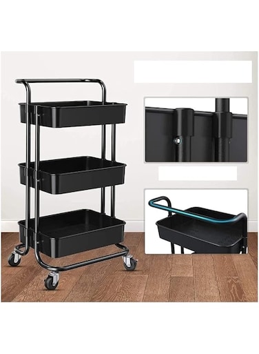 RGLT 3 Tier Mobile File Cabinet Trolley Utility Storage Organizer With Wheels Shelves Multifunctional Office or HomeCraft Easy To Assemble