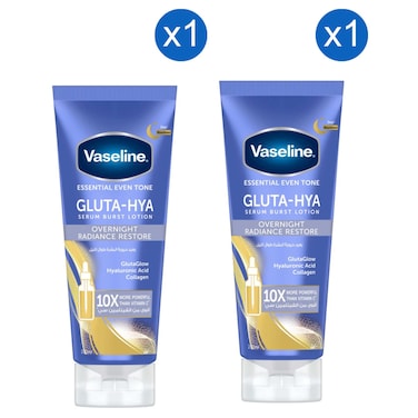 Vaseline Essential Even Tone Gluta-Hya Overnight Radiance Restore Serum Burst Lotion, 200ml Pack of 2