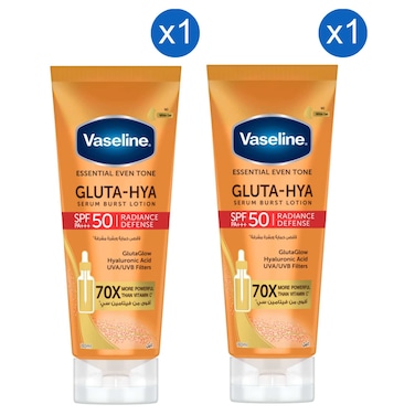 Vaseline Essential Even Tone Gluta-Hya Radiance Defense Serum Burst Lotion SPF50, 180ml Pack of 2