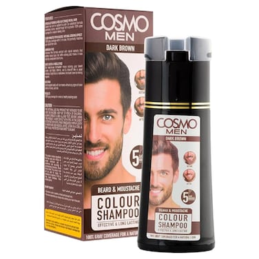 Cosmo Beard and Moustache Colour Shampoo for Men, Dark Brown, 180ml