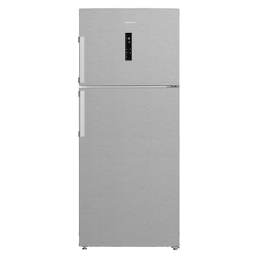 Ariston 557L Gross / 405L Net, Double Door Freezer Top Refrigerator, Inverter Compressor, No Frost Technology, LED Display, Holiday Mode, Glass Shelves, Titanium Inox - ART78F6593XME