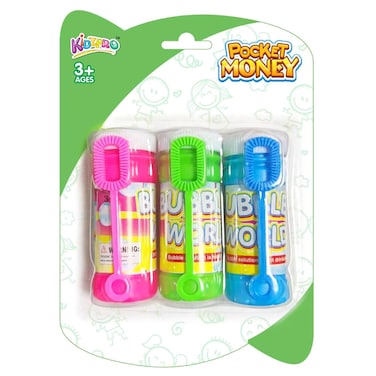 KidzPro Pocket Money Bubble World Bubble Solution Bottle, 3 PCS