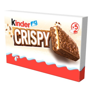 Kinder Crispy Wafer Bar, Chocolate &amp; Biscuit Crumb Coating, Multipack, 5 Bars, 170g