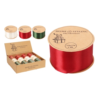 Home &amp; Styling Christmas Ribbon, 3 Assorted Colour, 3.8x270cm