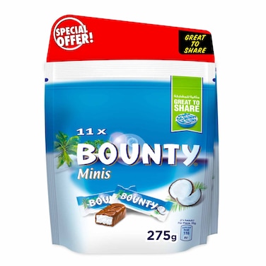 باونتي شوكولاتة مينيز، 11 ميني لوح شوكولاتة محشو بجوز الهند الطري بالحليب، 275 جم