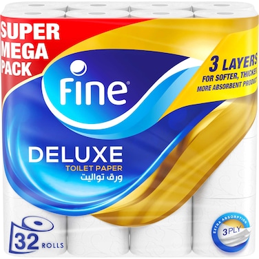Fine Deluxe Toilet Tissues Paper 32 Rolls, 140 sheets x 3 Ply