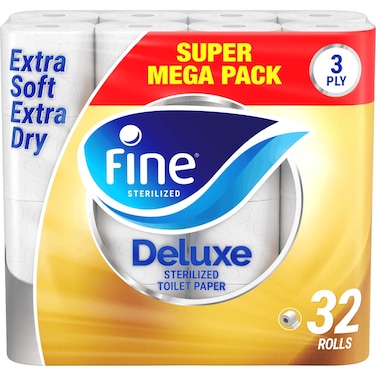 Fine Deluxe Toilet Tissues Paper 32 Rolls, 140 sheets x 3 Ply